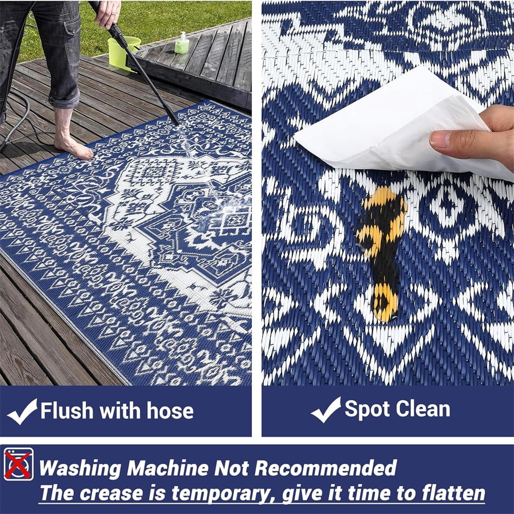 Outdoor Rugs8x10ft/9x12ft/10x14ft/9x18ft/10x20ft Waterproof Portable for Patio, Reversible Outdoor Plastic Straw Rug for Camping, RV Mat Modern Plaid Outdoor Rugs for Porch, Deck, Backyard, Balcony,