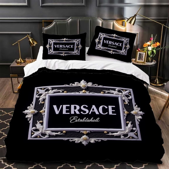 Modern 3-Piece Black & White Duvet Cover Set Established 1856 Elegant Decorative Frame Luxurious Bedding