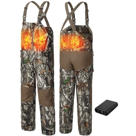 TIDEWE Heated Hunting Bibs for Men, Insulated Camo Hunting Overalls with Power Bank for Cold Weather, Deer Hunting and Outdoor Activities