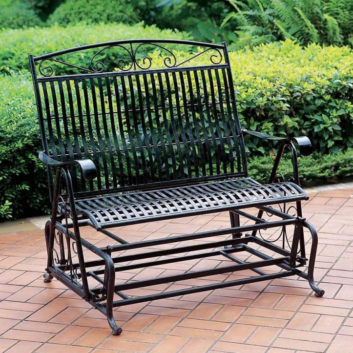 Iron Outdoor Double Patio Glider Chair (Antique Black ...