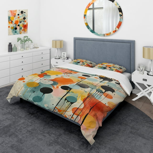 Designart "Atomic Abstraction Colorful Mid Century Art I" Abstract Bedding Covert Set - Abstract Midcentury Multi-Color Mid-Century Bed Set With 1 Sham