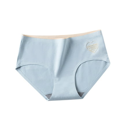 

Women Soft Mid Waist Love Heart Print Cotton Underwear Briefs Light Blue XL