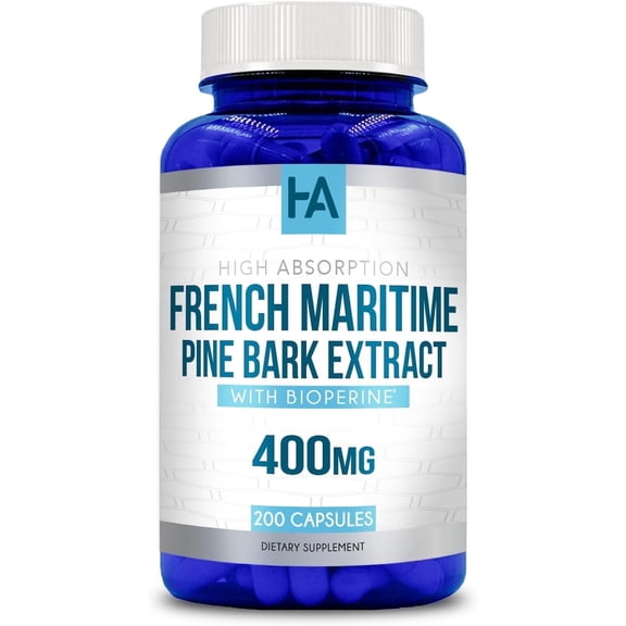 Healing Awakening French Maritime Pine Bark Extract 400mg Capsules with Bioperine, 200 Count