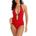 thumbnail image 2 of WREESH Womens One Piece Swimsuit Solid Color Swim Suits New Fashion Splicing Swimsuit Casual Bikini Swimsuit Sleeveless Bathing Suits Red, 2 of 7
