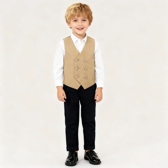 XXWXYD Boys Double Breas𝗍ed Formal Suit Vest Kids School 𝖴niform Waistcoat B𝗅azer Style Tuxedo Vest Adjustable Tailored Fit Childrens Formal Wear Layering Piece Dress Vest Outerwear Waistcoat