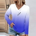 thumbnail image 2 of Scyoekwg Womens Long Sleeve Blouse Fall Clothes Trendy Ladies Tops V-Neck Buttons Pullover Dressy Casual Gradient Color Cute Loose Blouse Pullover Blue S(4), 2 of 5