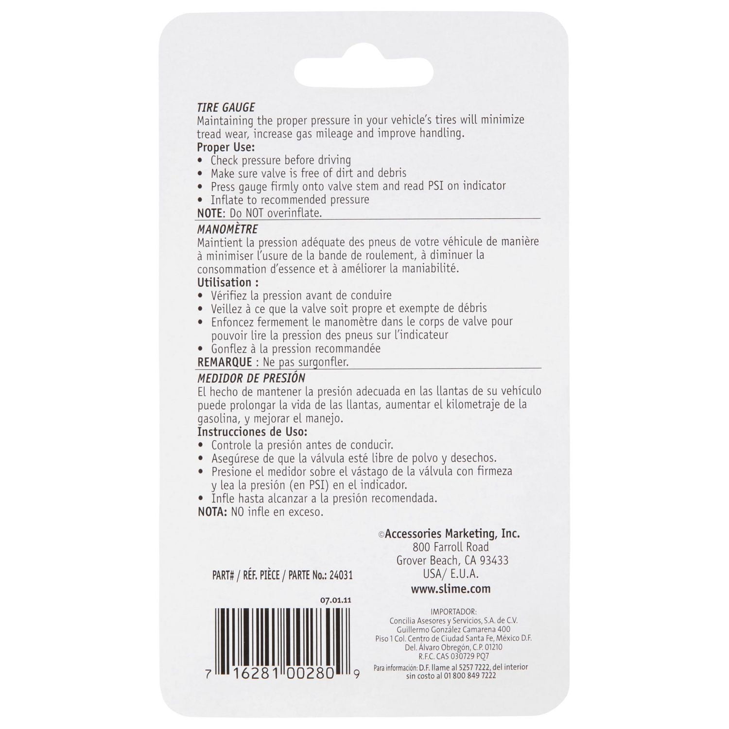 Slime 5-60 PSI Dial Tire Pressure Gauge, 5-60 PSI