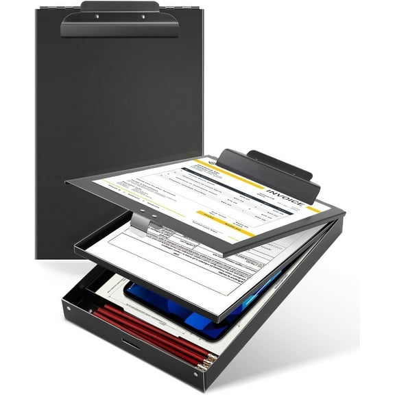 Sunnyclip Aluminum Clipboard with Storage - Heavy Duty Metal Clip Board, Dual Storage & Pen Holder, Letter Size for Nurses, Teachers, Office (Frosted Black)