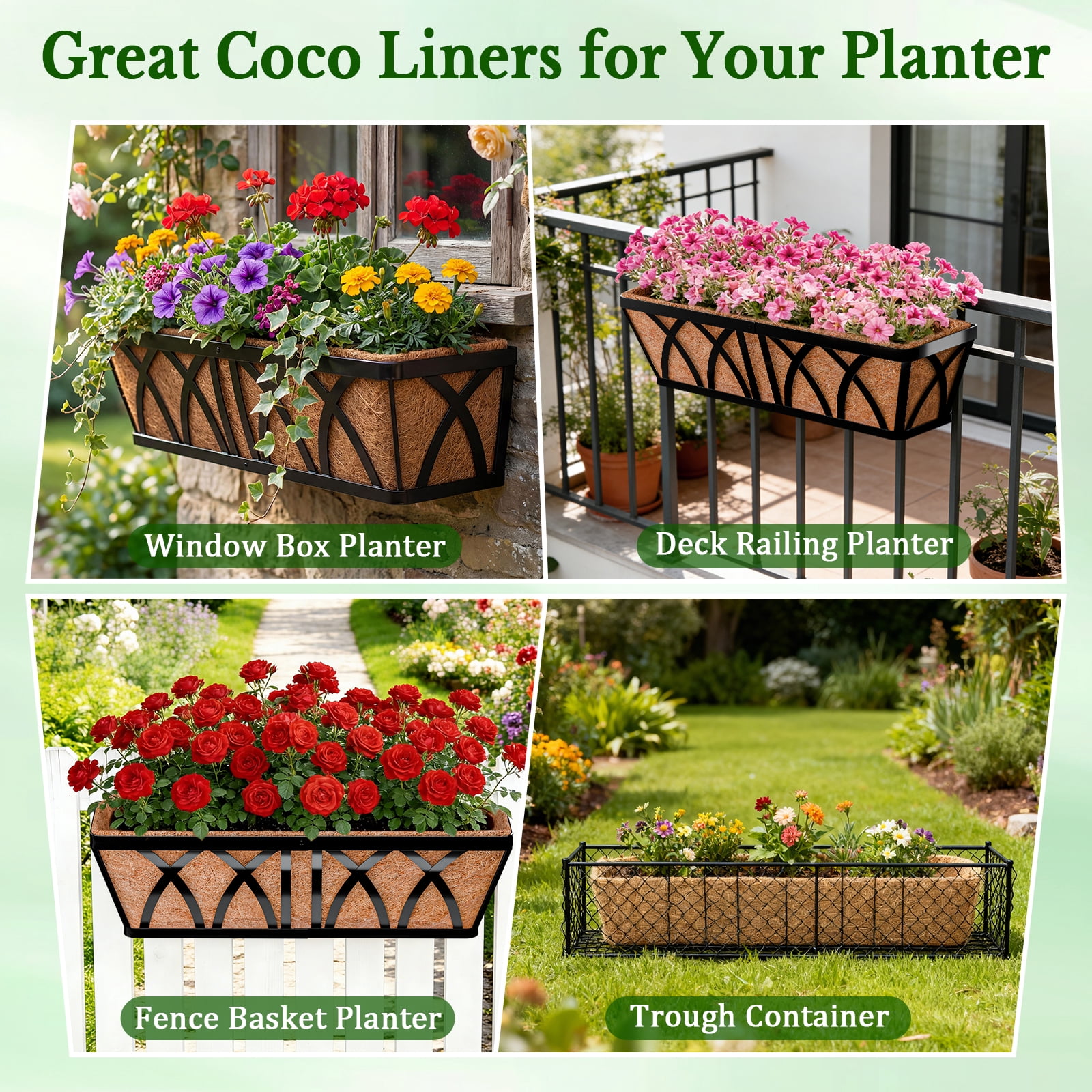 ZeeDix 2PCS 36 Inch Window Box Liners Pre-Formed Coconut Fiber Planter Liner 100% Natural Coco Fiber Liners for Planters Hanging Basket Balcony Railing and Porch