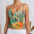 thumbnail image 2 of Wang6 Women Spaghetti Strap Cropped Camisole Trendy Sleeveless Floral Printed Cami Tank Tops Trendy Scoop Neck Summer Sling Undershirts Tees Green S, 2 of 8