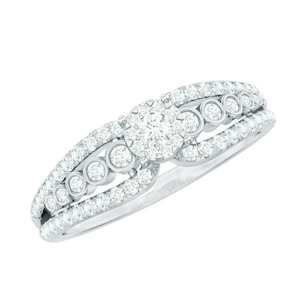 Designer Real Diamond Engagement Ring for Women (HI Color SI Clarity), 925 Sterling Silver, US 4.00