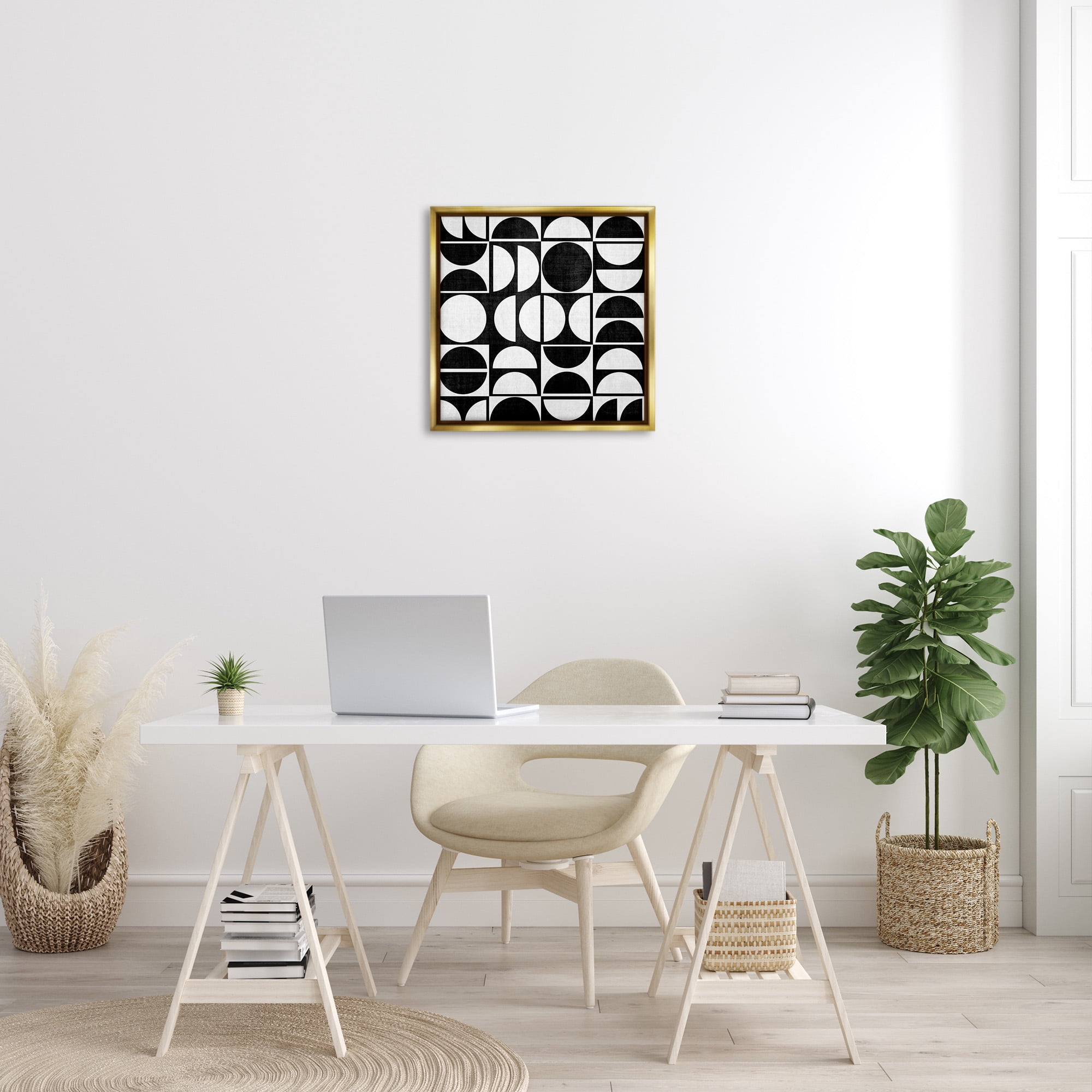 Stupell Industries Black & White Arch Pattern Abstract Painting Gold Floater Framed Canvas Art Print Wall Art, 25 x 25