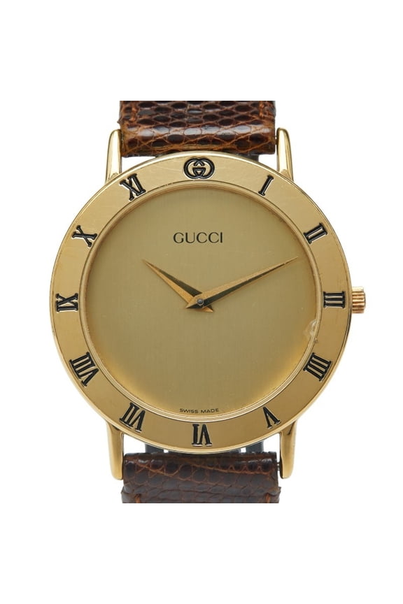 Pre-Owned Gucci 3000.2.M Quartz Watch with Gold Dial, Stainless Steel and Leather... (Good)