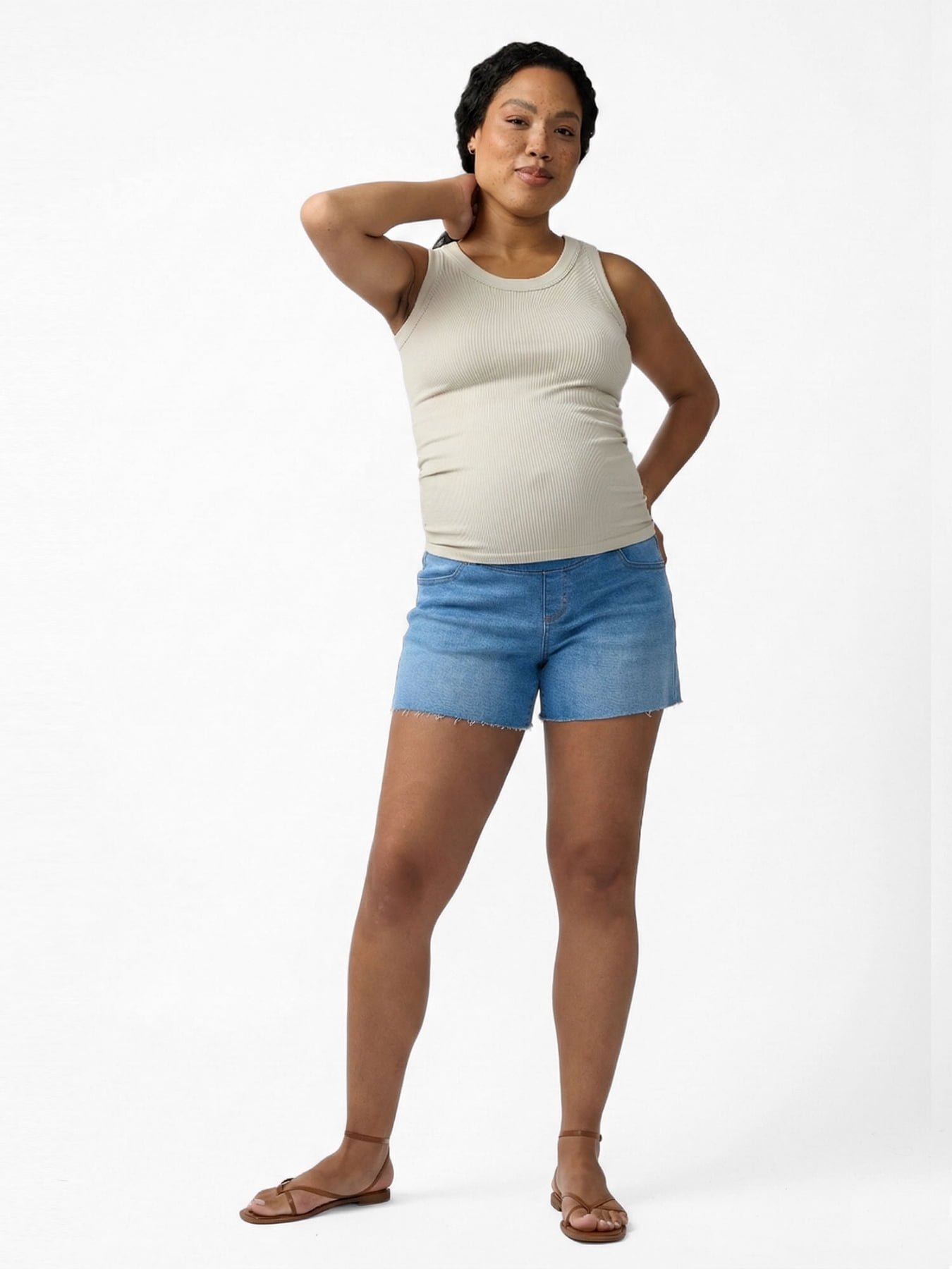 Ingrid & Isabel For Every Belly Women's Maternity Over The Belly Raw Hem Denim Short, Sizes S-XXL
