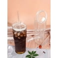 thumbnail image 6 of 2pcs Striped Glass Straw Cups With Lids - High Borosilicate Glass, Suitable For Iced Coffee, Milkshakes And Juices - Comfortable Grip, Ideal For Home, Office And Party Use [Brush Not Included], 6 of 11