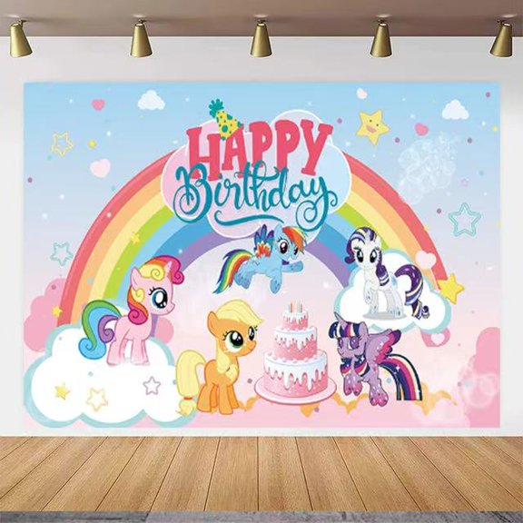 TG My Little Pony Happy Birthday Backdrop 5x3.5ft,for Children Boys Girls Birthday Party Decoration