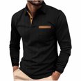 thumbnail image 2 of DDAPJ pyju Mens Long Sleeve Polos Contrast Color Golf Shirt Business Casual Collared T-Shirt Lightweight Breathable Work Tops with Pocket Holiday Sales Black L, 2 of 7
