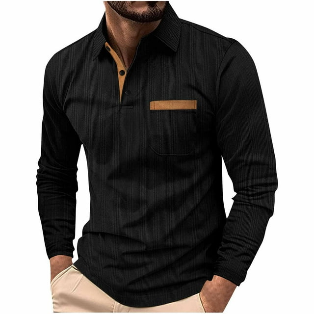 pstuiky camisas de manga larga para hombre, Camisa de manga larga para hombre, color liso, con cuello abatible, bolsillos, botones, ventilación y movimiento Tops de hombre s