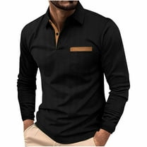 Dovford Men's Casual Polo Shirts Classic Long Sleeve Basic Button T-Shirt Lightweight Cotton Golf Tops with Pocket