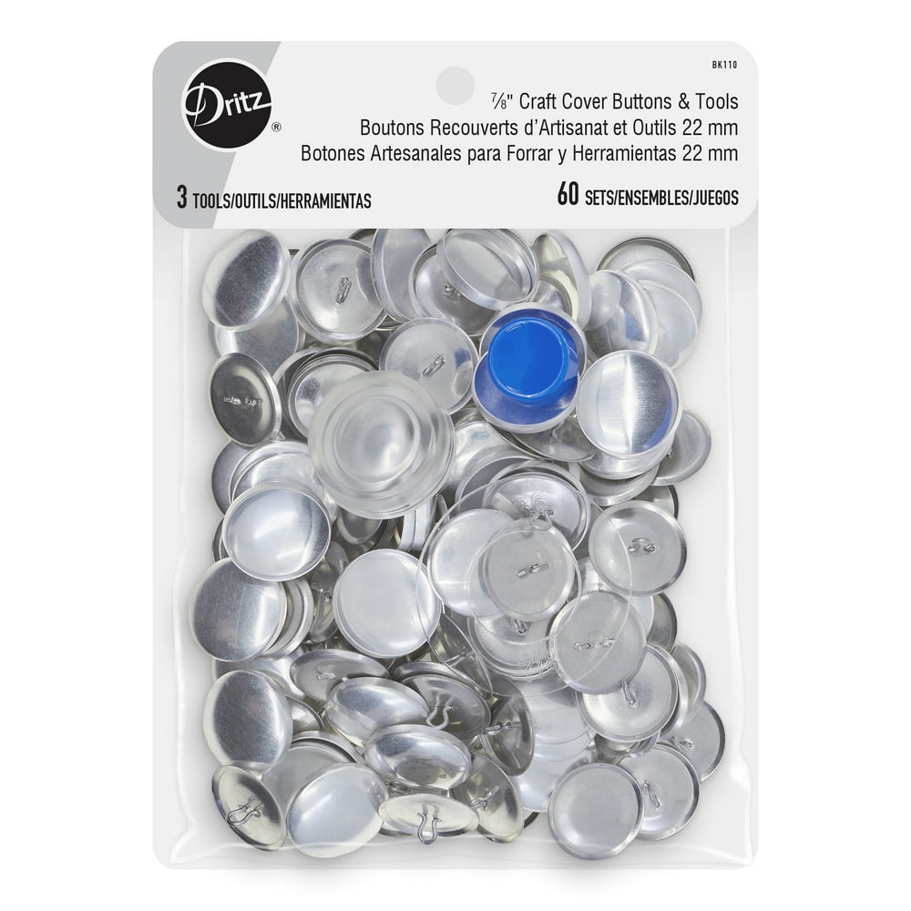 Dritz 7∕8" Craft Cover Buttons & Tools, Silver, 60 Sets