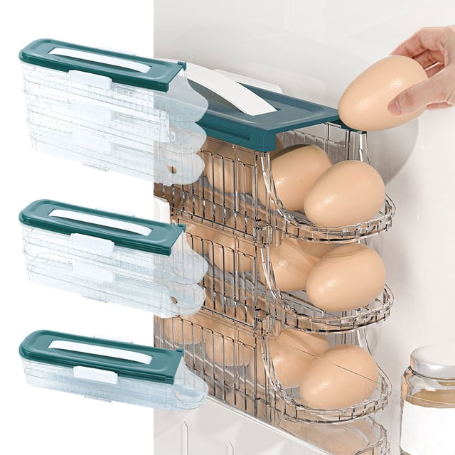 Caja de almacenamiento de huevos con puerta lateral de frigorífico - Recipiente de plástico apilable para bandejas de huevos, verde, capacidad para 10 huevos, diseño que ahorra espacio para la