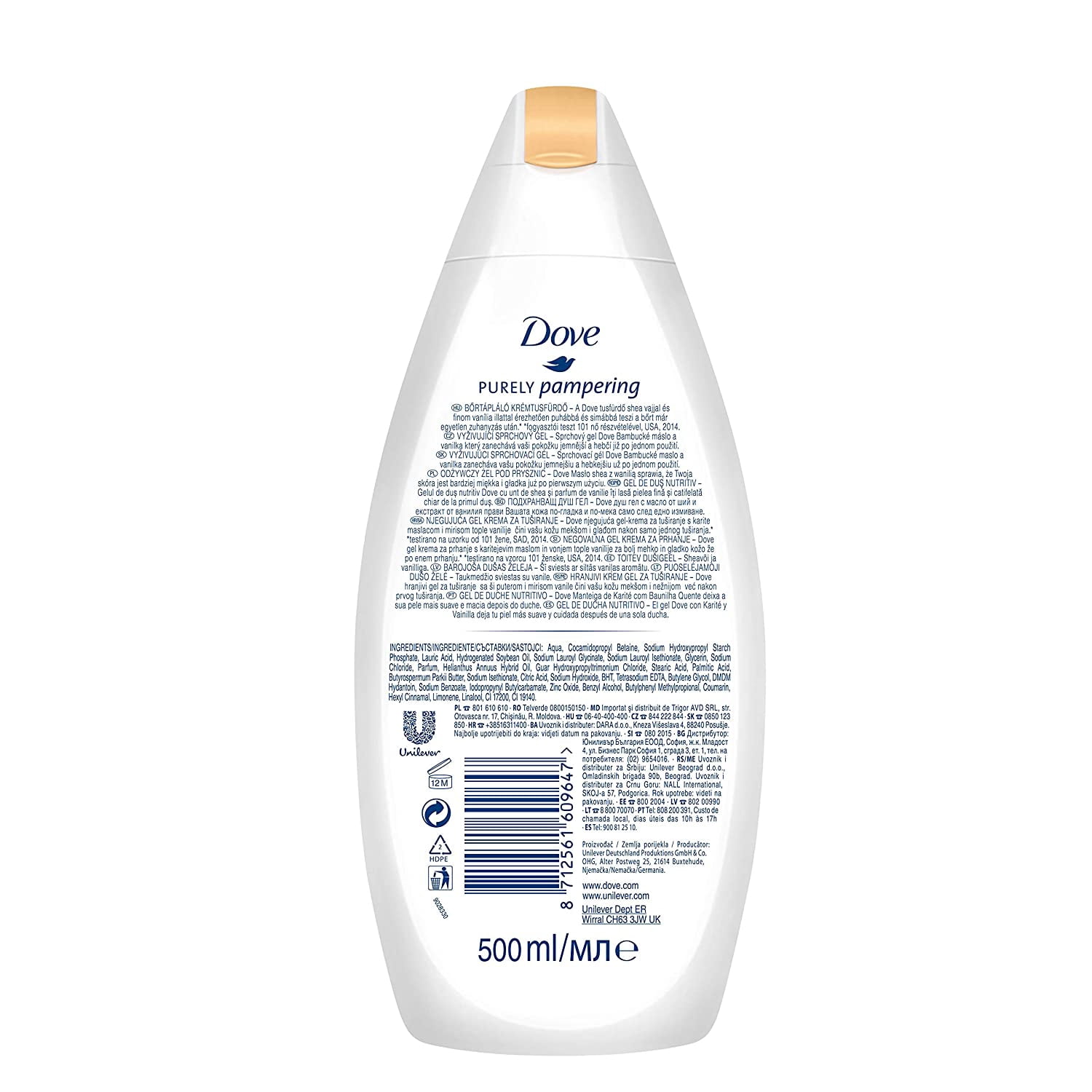 Dove Nutrium Moisture Body Wash, Shea Butter with Warm Vanilla Body x 3 Pack - 16.9 Fl. Oz / 500 ml Each