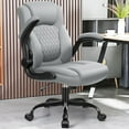 thumbnail image 2 of Leather Office Chair, PU Home Computer Desk Chairs with Ergonomic Back Support, 360°Swivel Free, Small Gaming Chair with Wheels and Adjustable Armrests, for Short People Use(1 pack, Grey), 2 of 8