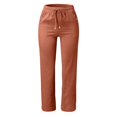 thumbnail image 2 of MAIHAN Women's Casual Cotton Linen Pants Fashion Drawstring Lightweight Summer Relax Fit Straight Leg Lounge Trouser(Red,L), 2 of 4