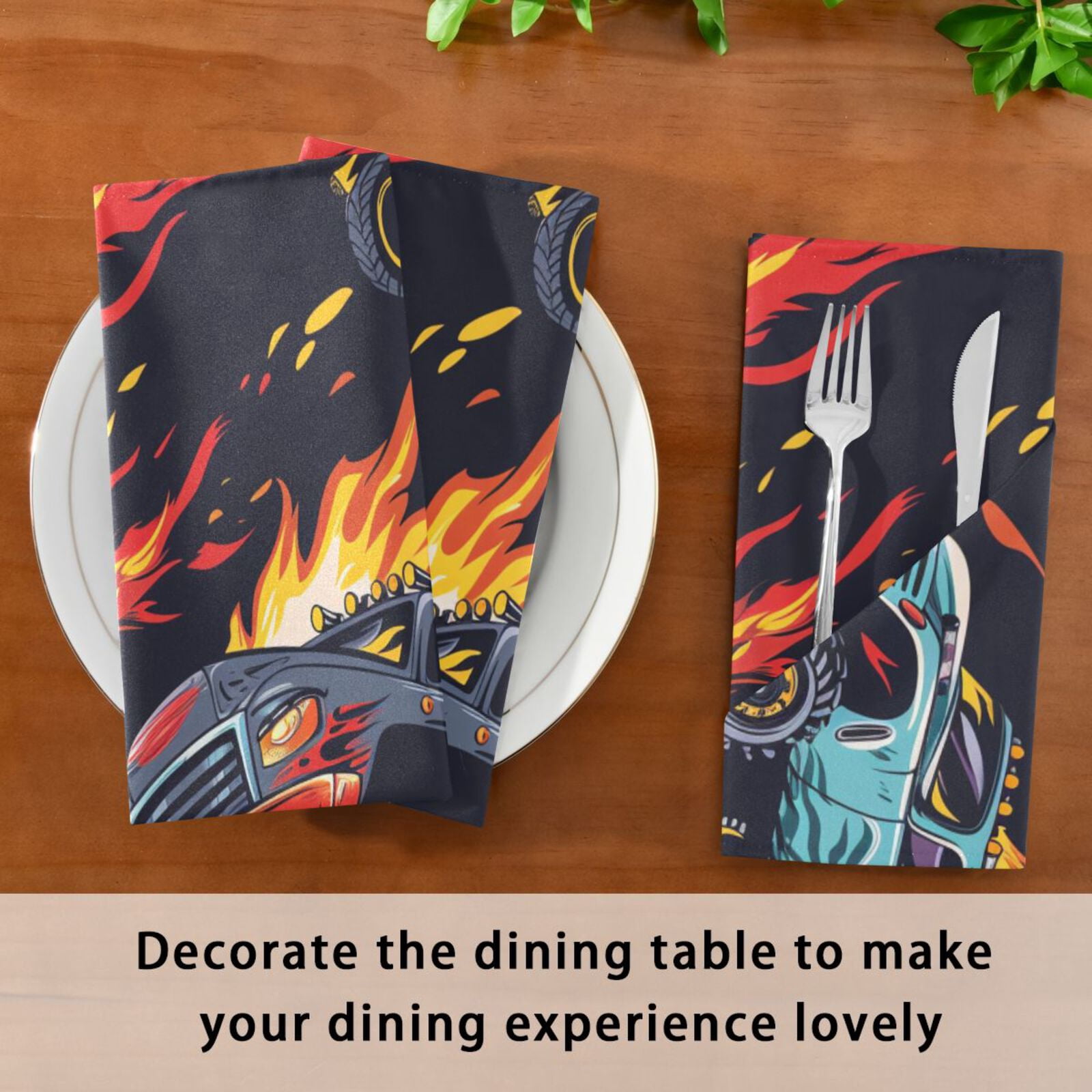 JSTEL Monster Truck Running Cloth Napkins Set of 6, 20x20 Inch Washable and Reusable Napkin for Decoupage Dinner Party Everyday Use