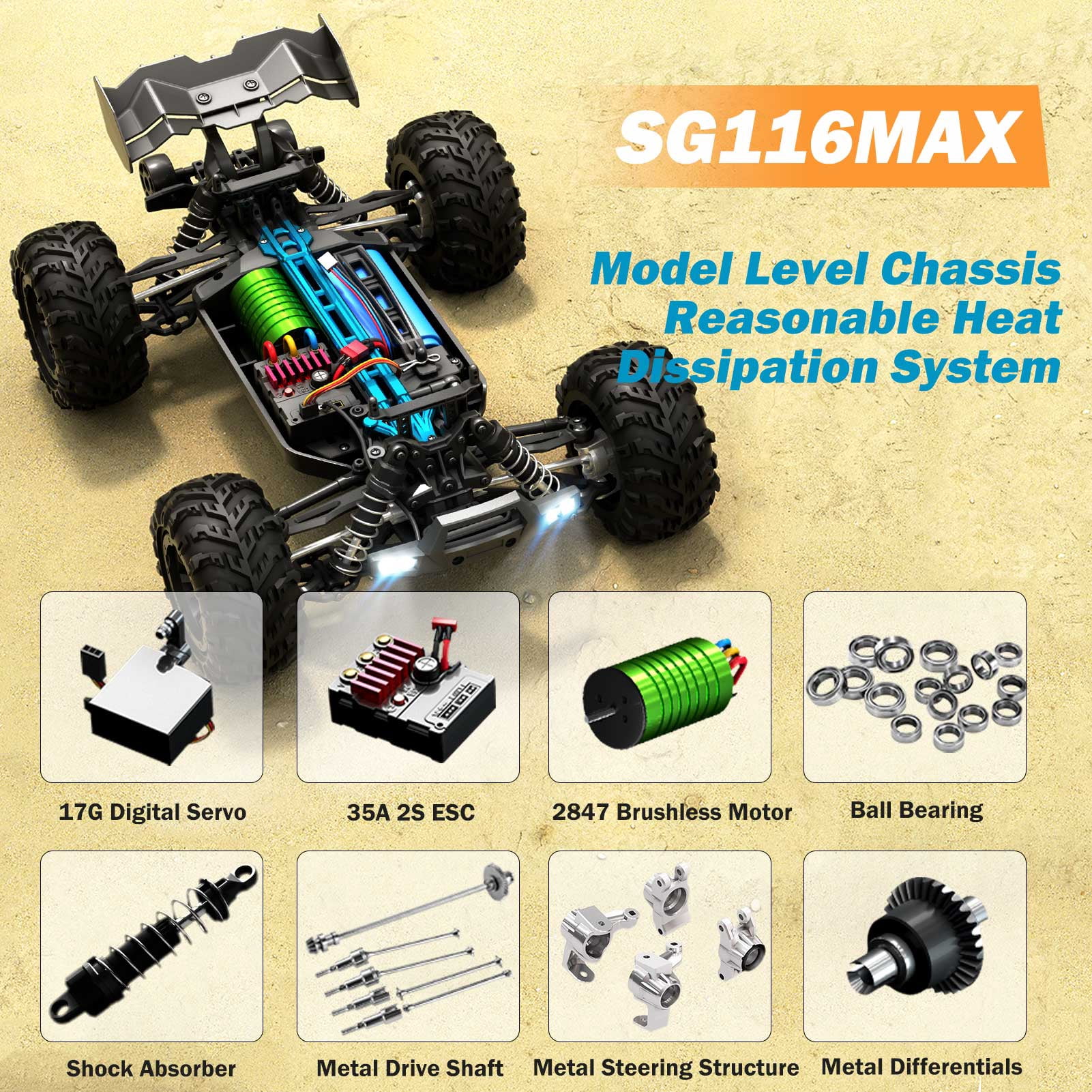 1:16 Scale Fast RC Car, 80KPH High Speed Brushless 4WD Off-Road Monster Truck, 2.4GHz Remote Control, All-Terrain Racing Toy for Adults and Boys