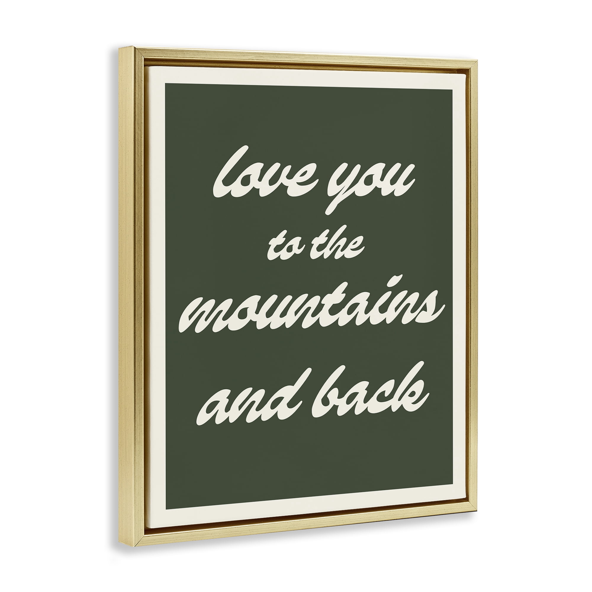 Stupell Industries Love Mountains & Back Text & Numbers Painting Gold Floater Framed Canvas Art Print Wall Art, 17 x 21