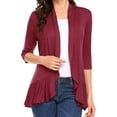 thumbnail image 1 of xiaxaixu Women Spring Autumn Cardigan Tops, 3/4 Sleeve Casual Solid Color Ruffled Hem Thin Tops Coat, 1 of 8