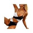 thumbnail image 3 of Qiylii Women Adjustable Spaghetti Strap Cross Tie Up Bra + Hollow Out Thong Color Block Bikini Set Swimsuit Bathing Suits, 3 of 5