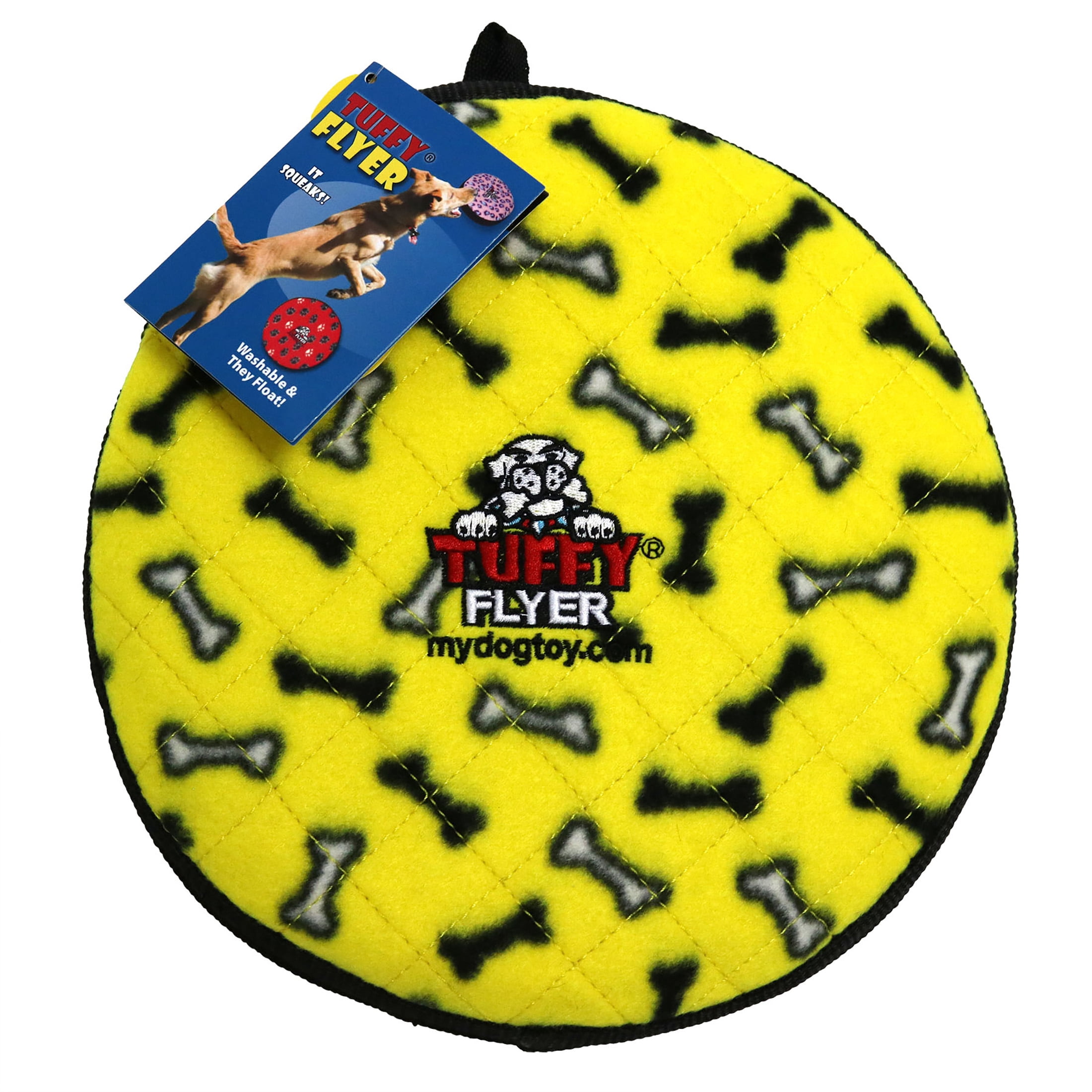 Tuffy Ultimate Flyer Yellow Bone Durable Plush Squeaky Dog Toy