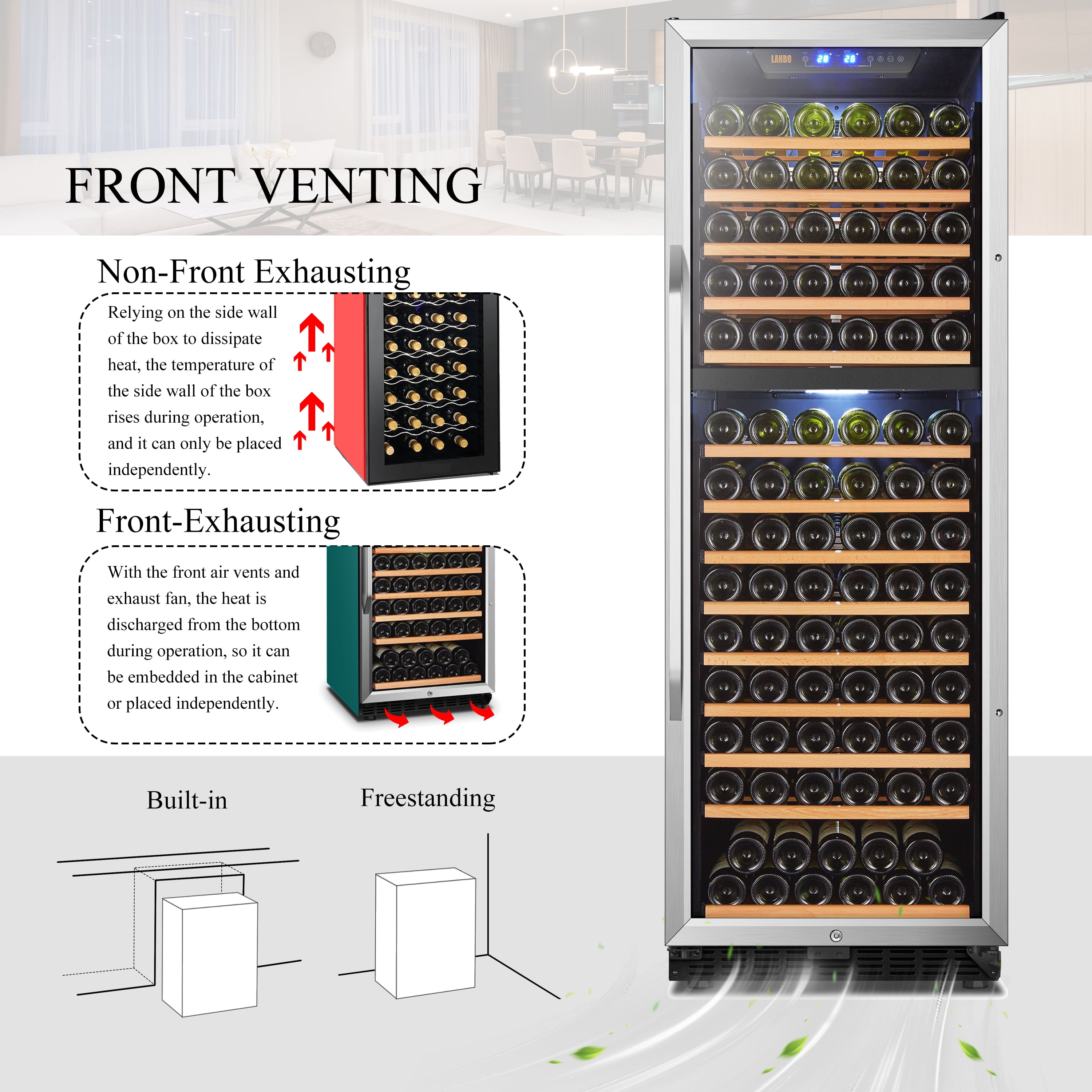 Lanbo 154 Bottle 24 inch Width Compressor Dual Zone Wine Cooler