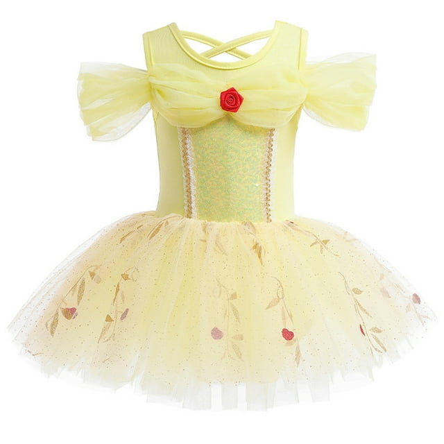 Robe de Ballet une Pièce pour Filles Justaucorps Tutu Princess Robe Tenue d'Entraînement 2-8 Ans