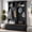 Black-Dark Walnut, variant on Farmhouse 4 in 1 Hall Tree with Bench, Entryway Coat Rack with 2 Large Drawers, 6 Hooks and Open Storage, Mudroom Organizer for Hallway, Living Room, Blue and Walnut