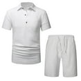 thumbnail image 1 of Ensemble Décontracté pour Hommes, Patchwork Uni, Col Rabattu, Manches Courtes, Blouse et Short, 1 of 4