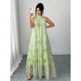 thumbnail image 3 of Elegant Sleeveless Green Chiffon Halter Maxi Dress With Tiered Ruffles And Floral Print, 3 of 6
