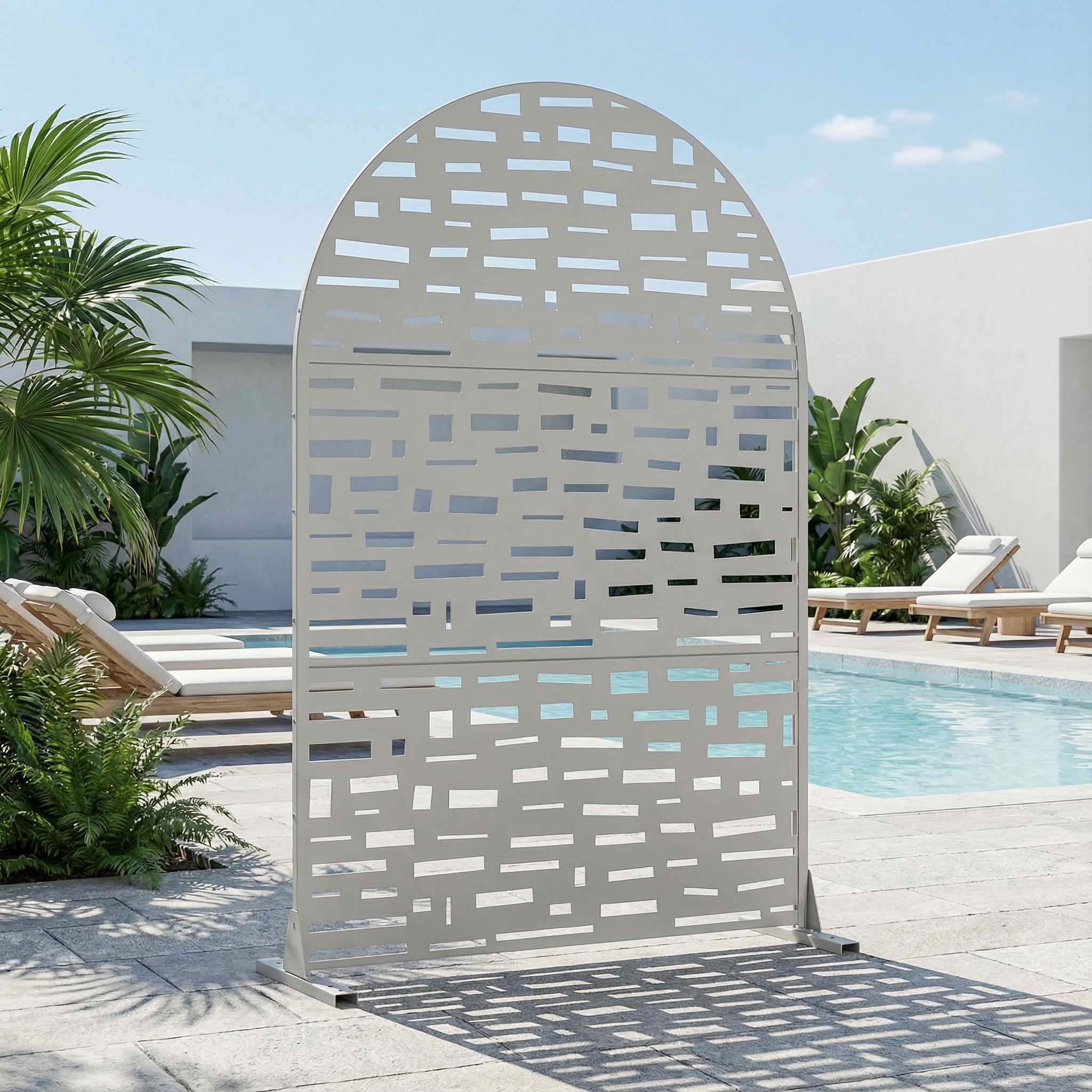 MAYEERTY 72X47" Metal Outdoor Gray Privacy Screen for Backyard & Garden, 3 Piece Set