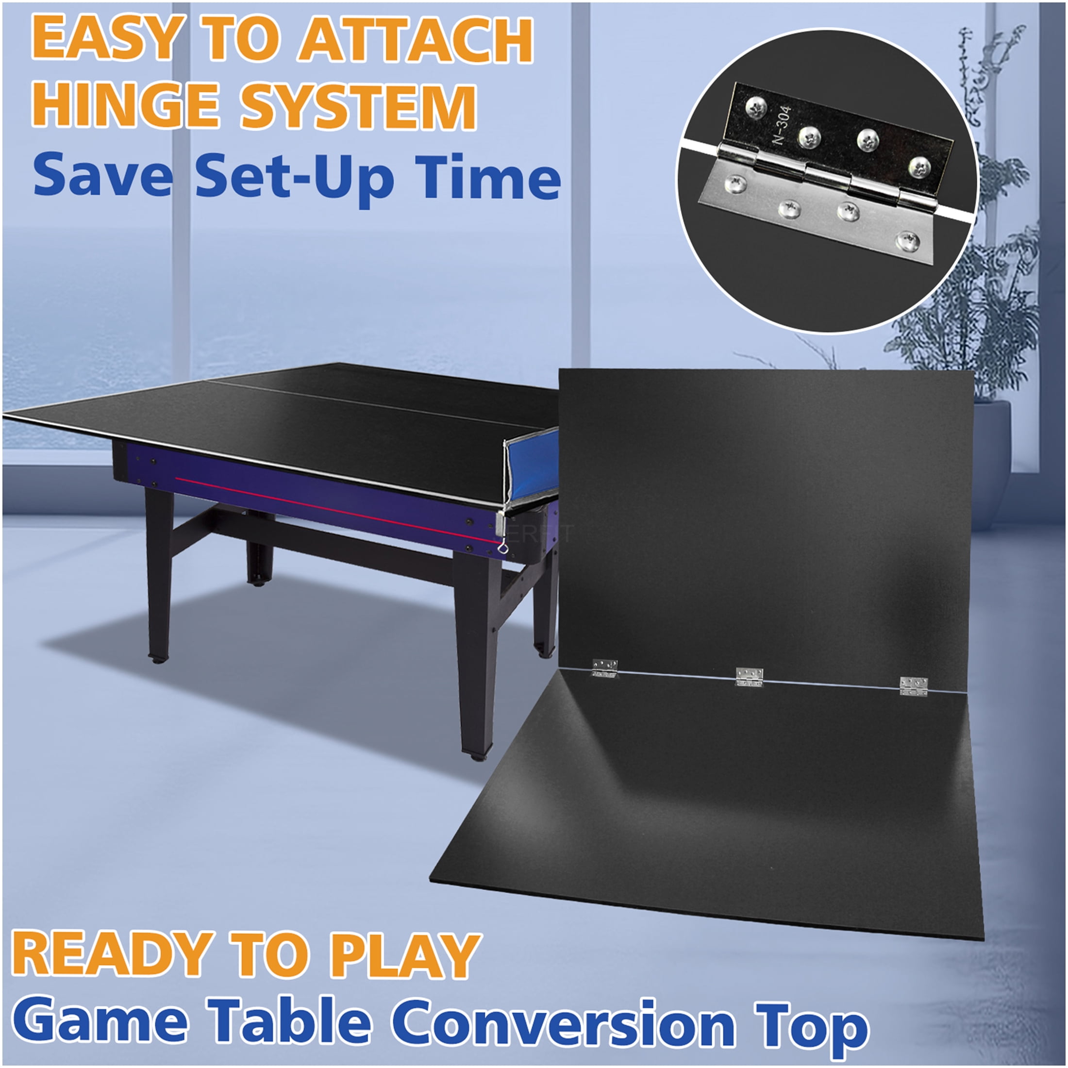 JERFIT 6x3ft Foldable Ping Pong Table Top, Black MDF Conversion Top for Indoor Table Tennis Games, Includes Net & Posts