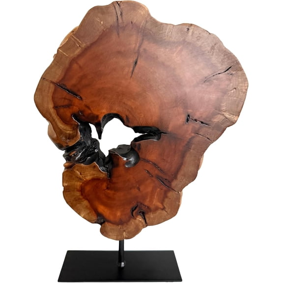 THY COLLECTIBLES Irregular Handcarved Root Wood Sculpture, Wood Tabletop Abstract Standing Sculpture for Home Decor Natural Edge Tabletop Statue Tree Stump - Large (W10.25in x H14in)