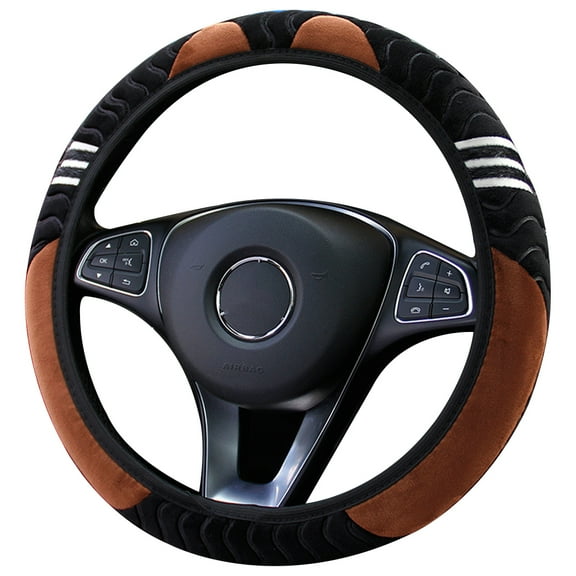 Car Steering Wheel Cover Artificial Plush Steering Wheel Cover Elastic Band Steering Wheel Protector for 14.6In-15In Steering Wheel Automobile Direct Replacement Car Interior Accessories Coffee