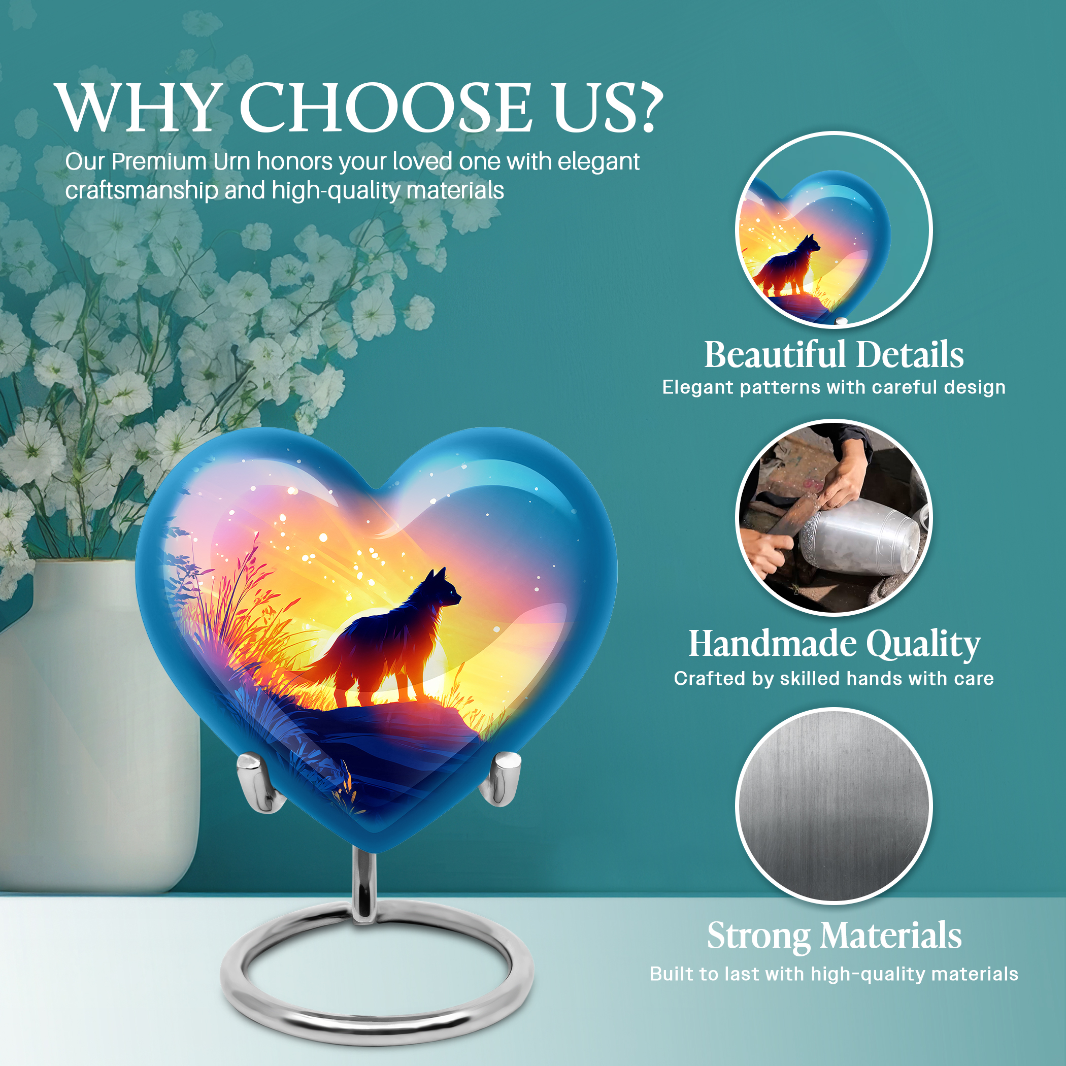 SABURIAL Cat Funeral Urns for Male & Female - Memorial Ashes for Adult - 3 Inch - Pack of 1 - Cremation Burial Urns - Human Remains Urn - Keepsakes Urn for Ashes