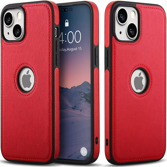 Unique Design Luxury Leather Business Phone Case for iPhone 14 Anti-Slip Scratch Resistant Ultra Slim Protective Case (2022,6.1”) (Red)