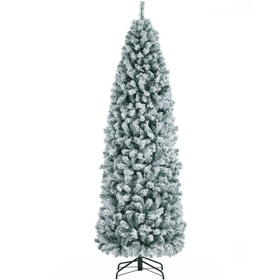 Yaheetech 7.5ft Snow Frosted Artificial Christmas Tree with Pencil Shape Metal Stand, Green