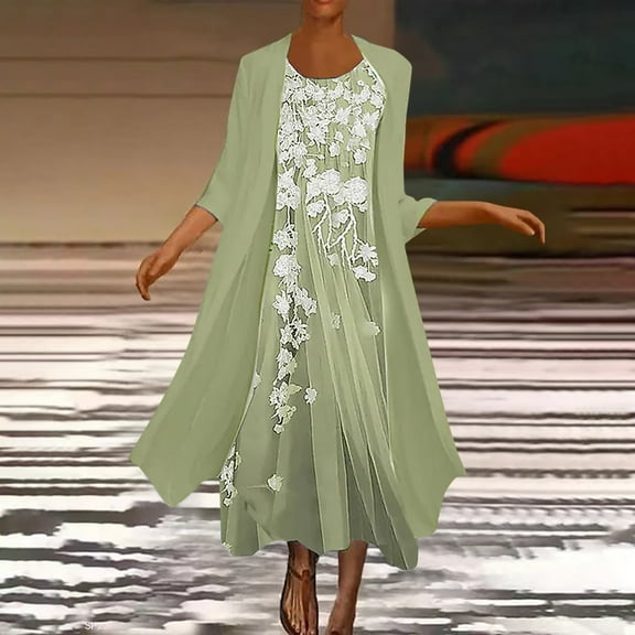 Tbopshirt Wedding Guest Dresses for Women,Fashion Women Casual V-Neck Sleeveless Dress Solid Long Sleeve Coat Two-Piece Set