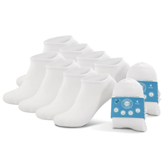 Brooklyn Socks 8 pairs ofLow Cut Comfort Cotton Socks, Seamless Toe, Breathable, Non-Terry, White - Size 9 - 11