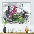 thumbnail image 2 of Designart 'Arabian Lady Driving A Car II' Modern Framed Canvas Wall Art Print, 2 of 5