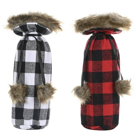 

Ocnvlia Christmas Celebration Supplies Pompom Lattice Wine Bottle Holder New Red and Black Wine Bottle Bag Wine Holder